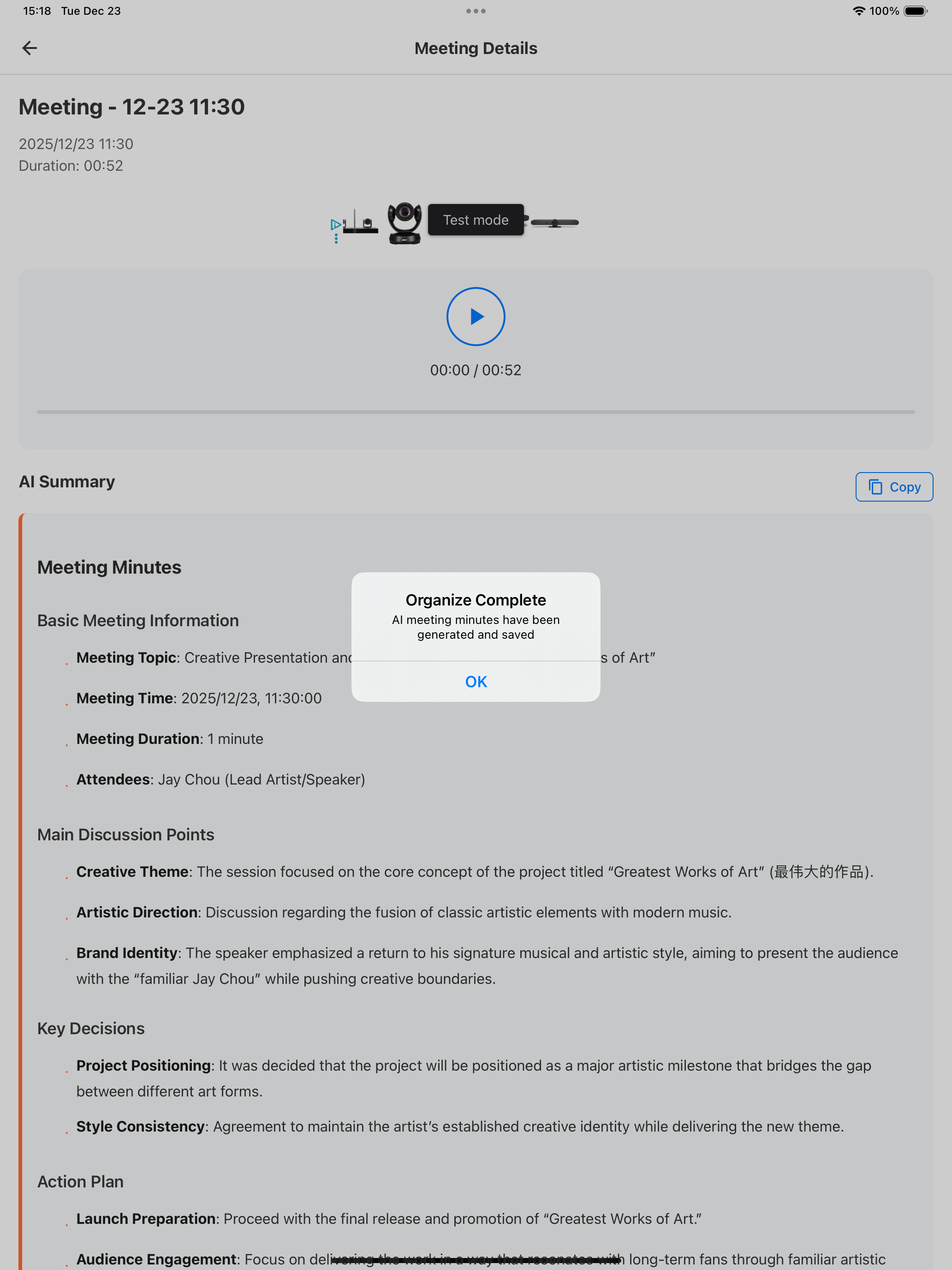 GG AI Minutes iPad Interface